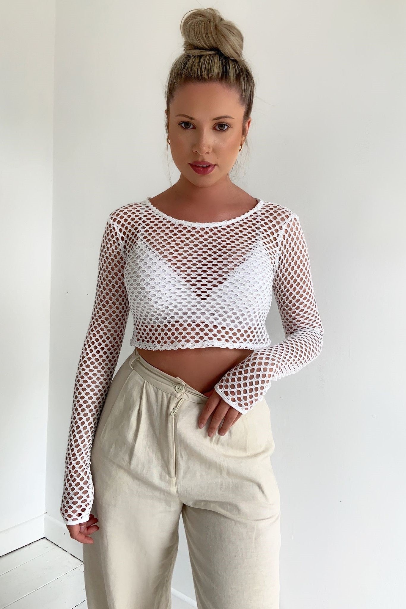 Fishnet crop top outfit best sale