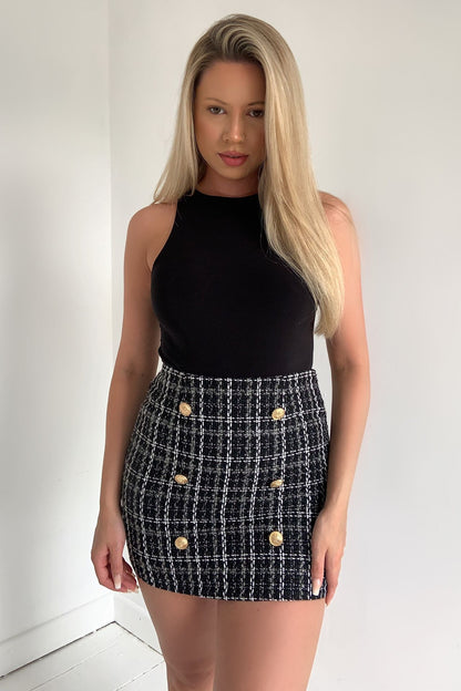 Tweed Mini Skirt with Gold Buttons