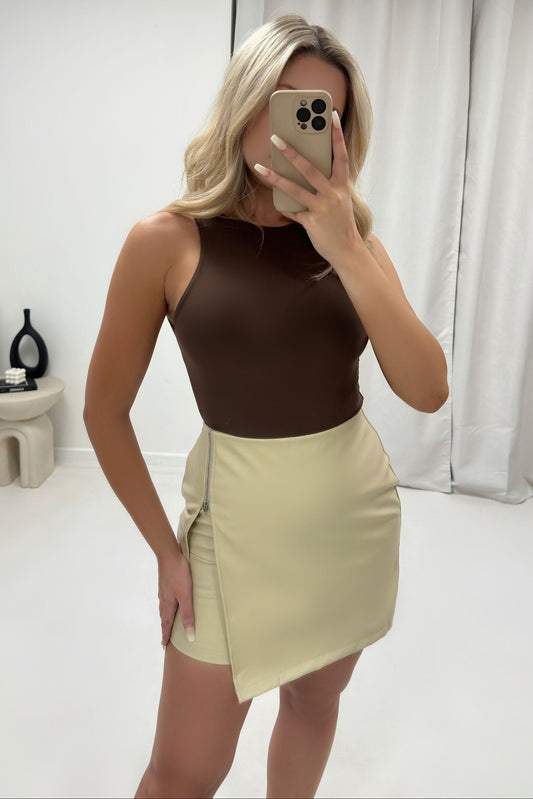 Faux Leather Zip Detail Mini Skirt