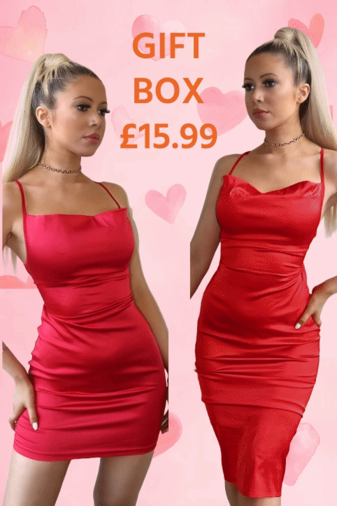 Red Mini Satin Dress with a special colour Midi Dress Gift Box Bundle - 1 Red Mini & 1 Midi Dress UNDER £7.999 PER DRESS!!
