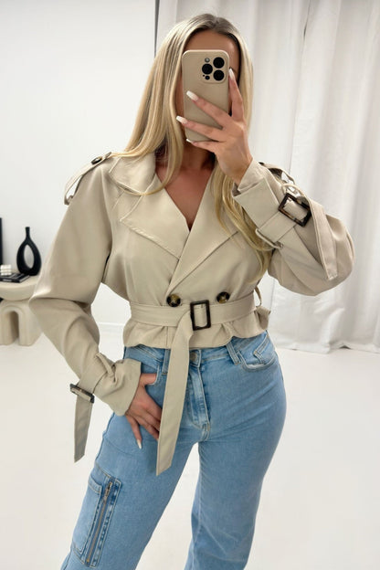 Cropped Trench Coat with Belt and Cuff Straps - 2 colours - The Suga Babe ClothingTop