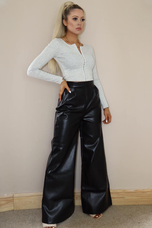 PU Wide Leg Trouser - 2 colours - The Suga Babe ClothingTrousers