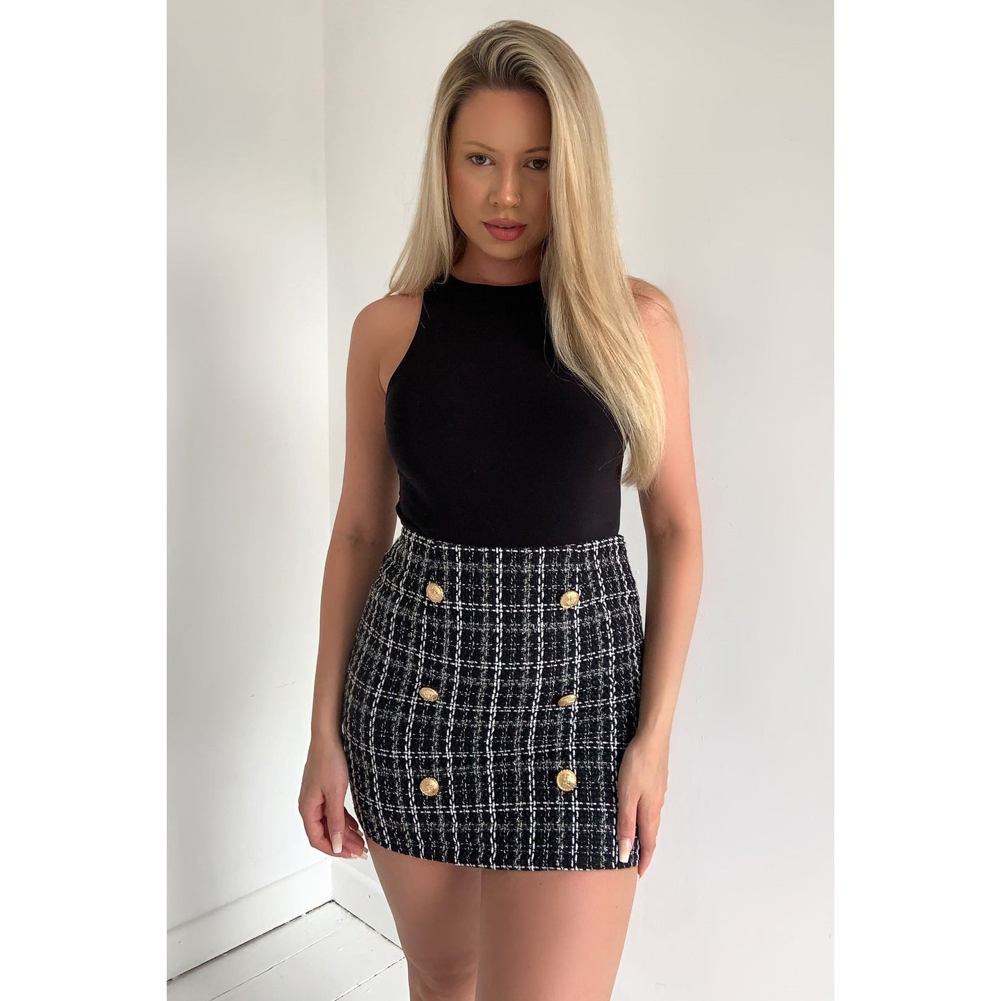 Tweed Mini Skirt with Gold Buttons - 3 colours - The Suga Babe ClothingSkirt