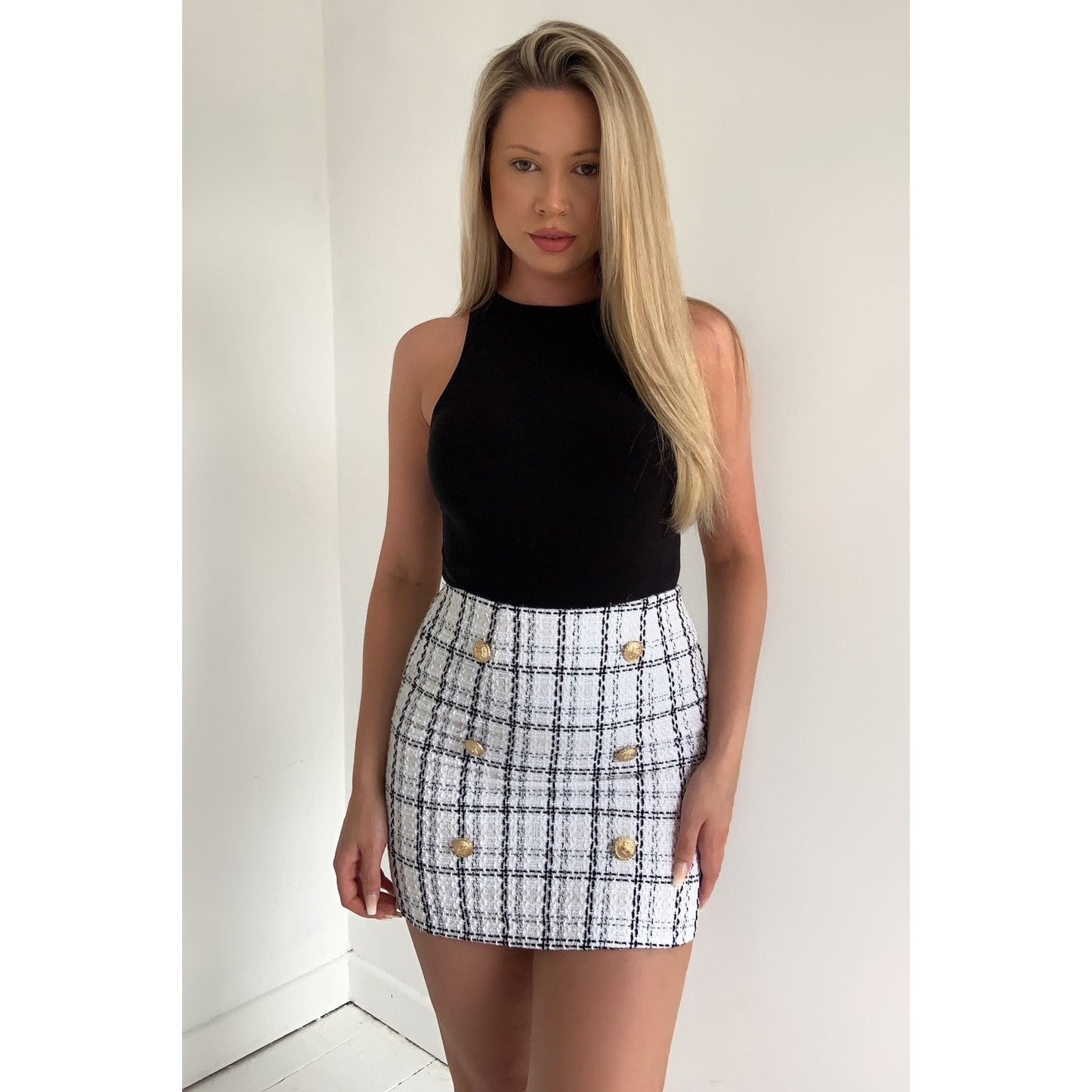 Tweed Mini Skirt with Gold Buttons - 3 colours - The Suga Babe ClothingSkirt